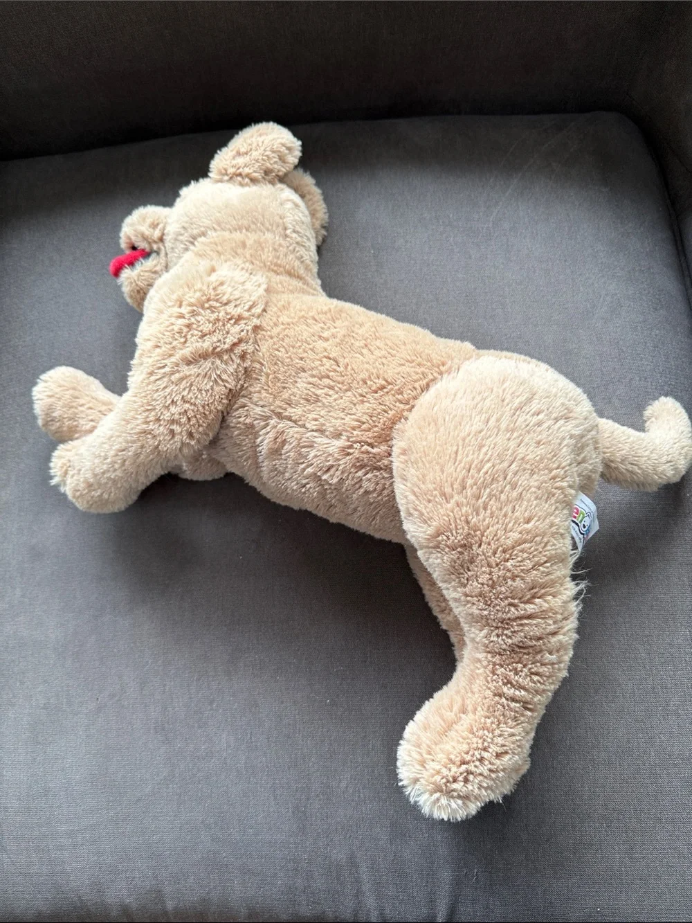 Plush Tan Dog Toy with Black Paws and Red Tongue - Soft Puppy Plush